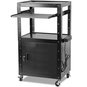 ERFEI Rolling Presentation AV Cart with Height Adjustable Media Station, Locking Cabinet, Keyboard Tray, and Power Outlets