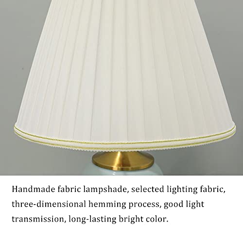 TAMYUSE Glazed Ceramic Table Lamp with Drum Shade - Modern Hand Painted Nightstand Lamp for Living Room, Bedroom, Office
