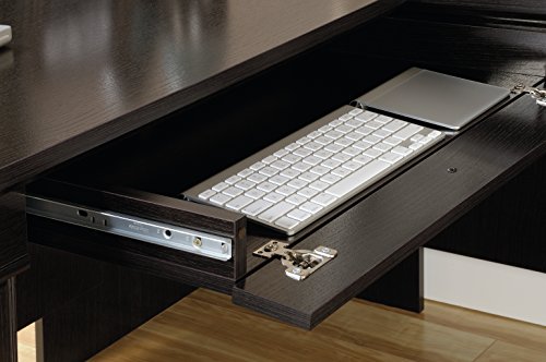Sauder 420791 Bleeker Street L-Desk, L: 73.25" x W: 31.13" x H: 7.75", Obsidian Oak finish