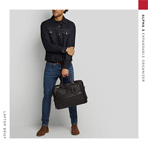 TUMI - Alpha 3 Expandable Organizer Leather Laptop Briefcase - 15 Inch Computer Bag for Men and Women - Black