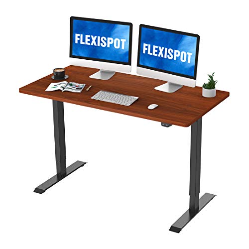 Flexispot 55 x 28 Inches Electric Stand Up Desk Workstation, Whole-Piece Desk Board Home Office Computer Standing Table Height Adjustable Desk (EC1 Classic Black Frame + 55" Mahogany Top)