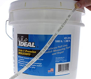 IDEAL Electrical 31-315 Muletape™ 3-in-1 Pull Tape - 1800lb Tensile Strength, 1300 ft. Length Bucket Electrical Pulling Rope