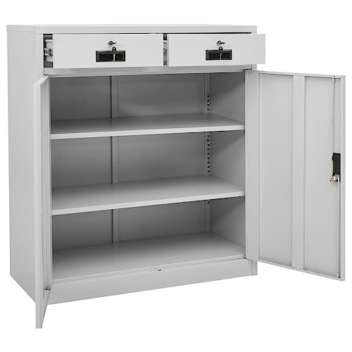 HLELU Classic Steel Office Cabinet, File Storage, Adjustable Shelves, Light Gray, 35.4" x 15.7" x 49.2