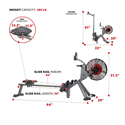 Sunny Health & Fitness Air Plus Magnetic Resistance Rowing Machine – SF-RW5940, Gray