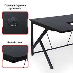 L Shaped Desk - 61” Black Corner Computer Table Desk for Home Office Study Writing Gaming PC Table Workstation, K Legs & 2 Monitors Design, Great Gift