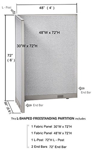 GOF Freestanding L Shaped Office Partition - Large Fabric Room Divider Panel 30" D x 48" W x 72" H