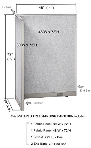 GOF Freestanding L Shaped Office Partition - Large Fabric Room Divider Panel 30" D x 48" W x 72" H