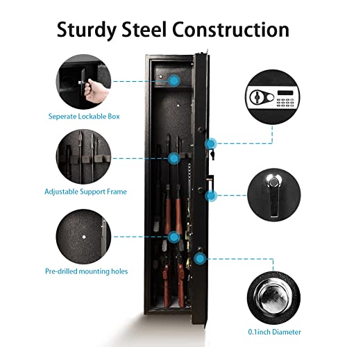 AEGIS Rifle Gun Safe, Quick Access 5 Gun Gun Storage with Separate Ammo Pistol Lock Box (Stores Pistols, Cash & More), Long Gun Safe Rifle Shotgun Security Safe for Home (Portable Operation)