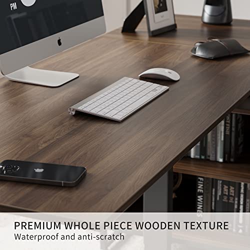 FEZIBO L Shaped Standing Desk with File Cabinet, Electric Height Adjustable, Modern Wood Computer Desk - Black Frame/Dark Walnut Top