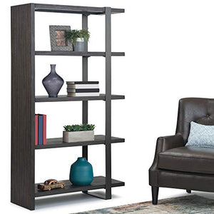 Simpli Home AXCMTG-09 Montgomery Solid Acacia Wood 66 inch x 36 inch Modern Industrial Bookcase in Distressed Dark Brown