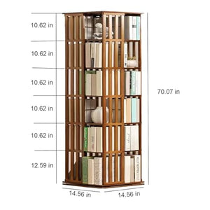 Generic Rotating Bamboo Bookshelf Tower - 360 Revolving Bookcase (Brown)
