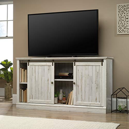 Sauder 423674 Barrister Lane 60" Sliding Door Entertainment Credenza, White Plank Finish
