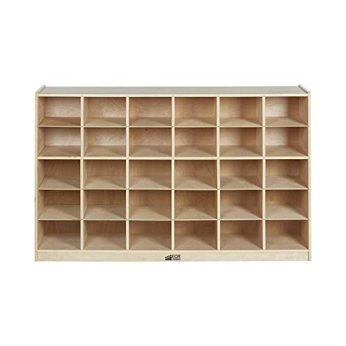 ECR4Kids Birch 30 Cubby Tray Cabinet, Kids Toy Storage Organizer with Rolling Casters, Hardwood Mobile Storage Cabinet for Classroom, Preschool and Homeschool Supplies