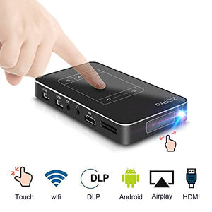 Mini Smart Video Projector with 120'' Display, Android 7.1 OS, Portable Pocket Size Movie Projector with TouchPad Support WiFi/1080P/TF Card/USB Compatible with iPhone Android for Home Theater