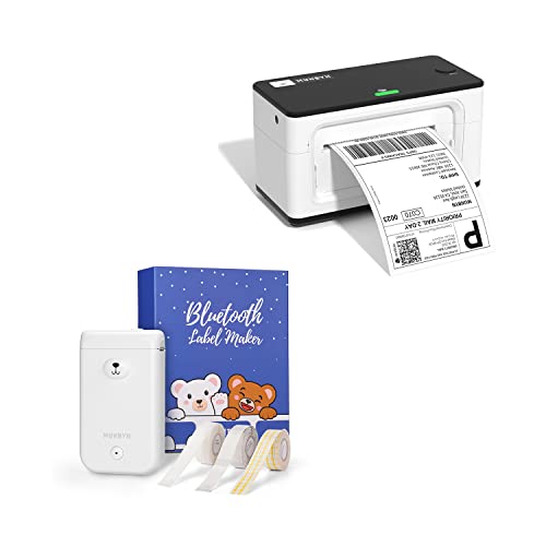 MUNBYN Bluetooth Label Maker with 3 Rolls of Label Tapes and Thermal Label Printer 300DPI, 4x6 Shipping Label Printer for Shipping Packages & Small Business