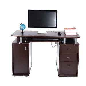 45" Home Office Computer Desk - Wood Computer Workstation with 1 Door, 3 Drawers and Keyboard Tray PC Laptop Desk Professional Study Table (Coffee)