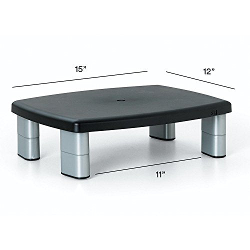 3M Adjustable Monitor Stand, 3-pack, Three Leg Segments Simply Adjust Height From 1" to 5 7/8", Sturdy Platform Holds Up to 80 lbs, 11-inch Space Between Columns for Storage, Silver/Black (MS80B-3PK)