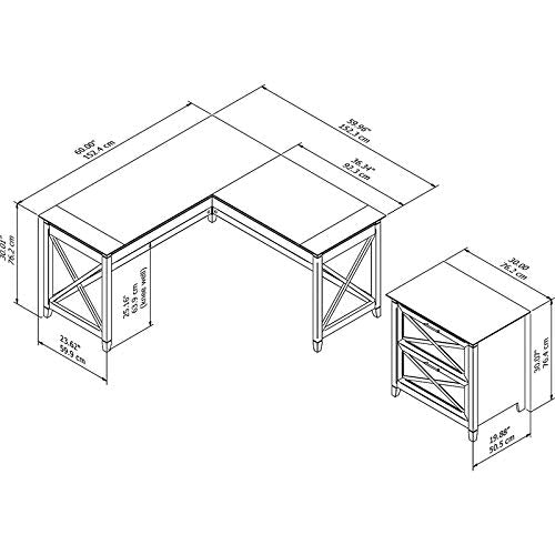 Bush Furniture KWS014WG Key West 60W L Shaped Desk with Lateral File Cabinet in Washed Gray