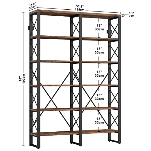 IRONCK Double Wide 6-Tier Industrial Bookshelf 76" H, Open Large Bookcase