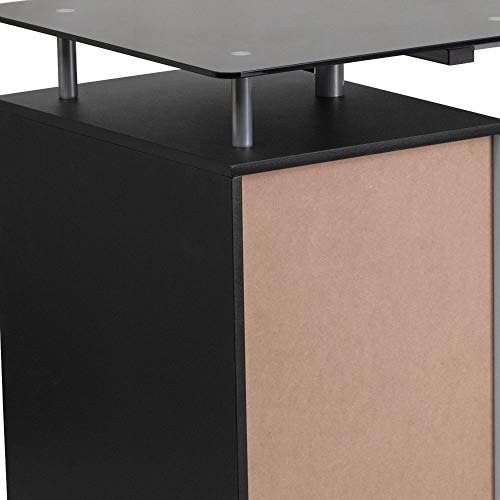 Flash Furniture Black Glass Computer Desk with Three Drawer Pedestal