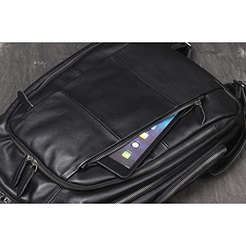 KTNG Travel Men's Leather Large Business Backpack,Cowhide School 15-inch Laptop Daypack, Women's Large-Capacity Travel Rucksack (Color : Black, Size : 11x31x44cm)