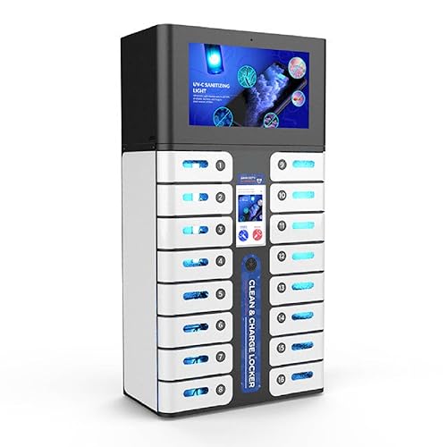 PagerTec MAX 16 Bay Cell Phone Charging Station Locker with Digital Pin Lock - Wall/Floor Mount, USB Charging, All Cable Types