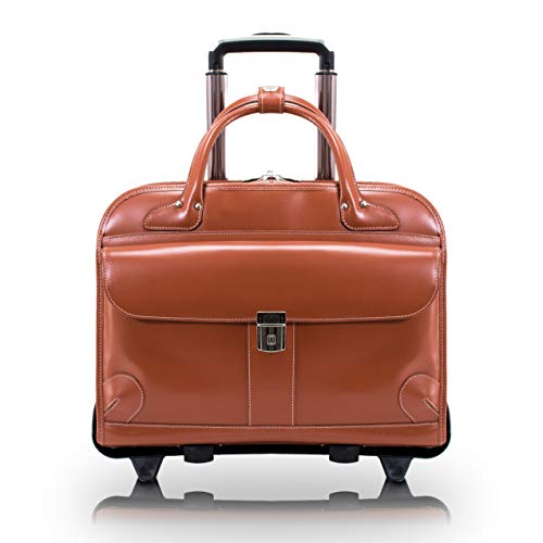 McKlein, W Series, Lakewood, Top Grain Cowhide Leather, 15" Leather Fly-Through Checkpoint-Friendly Patented Detachable -Wheeled Ladies' Laptop Briefcase, Brown (96614)