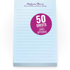 Custom Printed Blue Notepads 4 x 6 inches - Colorful Memo Pads Personalized with your Company Name, Ruled Lines or No Lines in Multiple Paper Colors - 50 Note Sheets per Pad - 250 Pads