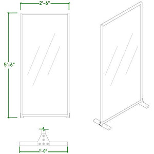 Acrylic Sneeze Guard - Transparent Room Divider - Commercial Grade Standing Floor Partition - Protective Shield For Office, Classroom, Retail, Restaurant, Nail Salon, & More - 30 x 66"