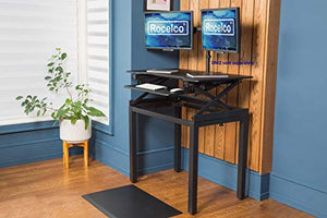 Rocelco 40" Large Height Adjustable Standing Desk BUNDLE - Quick Sit Stand Up Dual Monitor Riser - Tall Gas Spring Assist Computer Workstation - Retractable Keyboard Tray - Black (R DADRB-40-FS2)