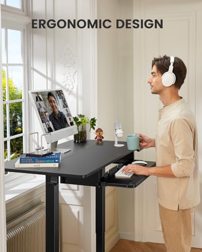 ErGear Large Electric Standing Desk with Keyboard Tray, 63x28 Inches - Black