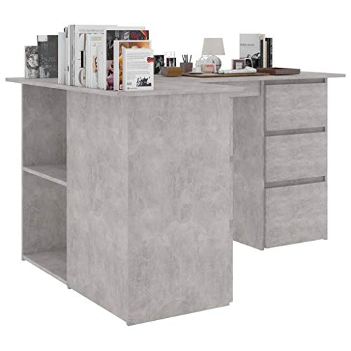 L-Shaped Computer Desk, Corner Desk with 6 Drawers and 2 Shelves, Writing Workstation Table for Home Office Study, 57.1"x39.4"x29.9" Chipboard