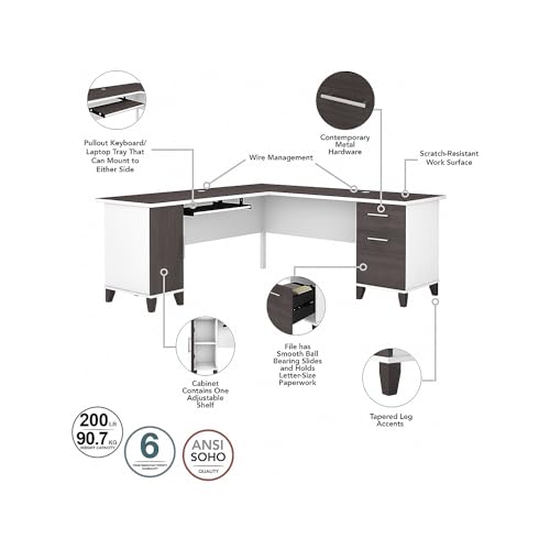 Bush Furniture Somerset 72W L Shaped Desk Set in White/Storm Gray