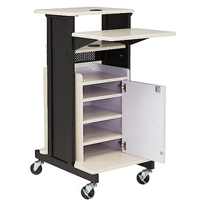 Oklahoma Sound Premium Plus Steel AV Presentation Cart with Storage Cabinet, Ivory/Black