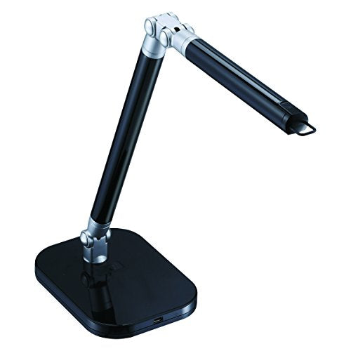 Black and Decker Office LED7BAR-BLK PureOptics Exalt Bar 5W Flicker-Free Natural Daylight LED Desk Lamp with USB Charging Port, 4 Dimming Levels (306 Lumens), 19" x 13.5" x 6", Black/Gray