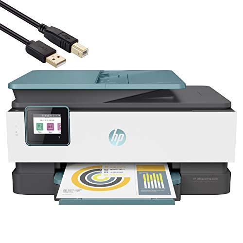 HP OfficeJet Pro 8028 All-in-One Instant Ink Ready Inkjet Printer - 4-in-1 Print, Scan, Copy, Fax Business Office Bundle - WiFi and Cloud-Based Wireless Printing - Blue - BROAGE 6 Feet Printer Cable