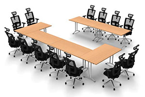 TeamWORK Tables 13 Person Conference Meeting Seminar Tables & Chairs Set - Model 5444 - BIFMA Commercial Adjustable Manager Chairs - Black Chairs/Beech Tables