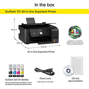 Epson EcoTank ET 2719 Wireless Color Inkjet All-in-One Supertank Printer for Home Business Office - Black - Print Scan Copy - Voice Activated - 10.5 ppm, Borderless Photo Printing, Ethernet