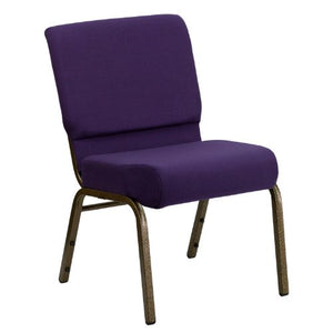 Flash Furniture 4 Pack HERCULES Series Stacking Church Chair - Royal Purple Fabric/Gold Vein Frame