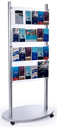 Displays2go 4-Tiered Metal Literature Floor Stand, Silver - 12/24 Pockets