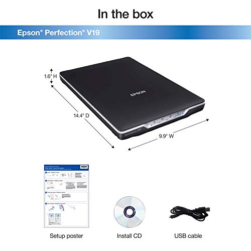 Epson Perfection V19 Color Photo & Document Scanner, Black, 4800 dpi, Scan-to-Cloud