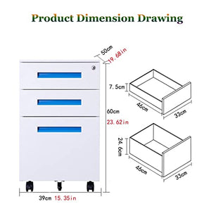 None Steel File Cabinet with Roller and Lock, 3-Drawer Mobile Storage Cabinet for Home Office (Black, 60x39x50cm)