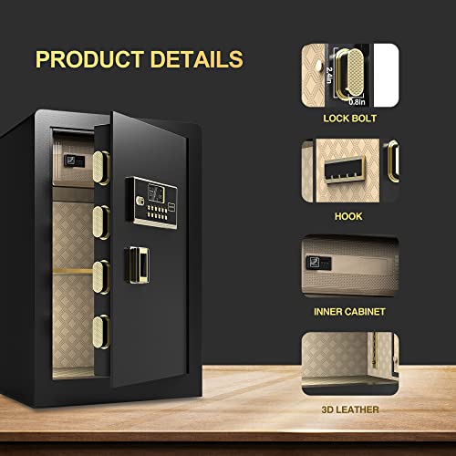 Virabit Safe Box with Waterproof Fireproof Document Bag, 2.4 Cubic Feet Solid Alloy Steel Safe with Double Key Lock & Password, Electronic Digital Safe Box for Protect Jewelry, Valuables