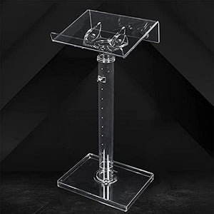 None Glass Lectern Podium Stand - Office Conference, Hotel Welcome, Speech Master's Ceremonial Table - Church, Wedding - Clear