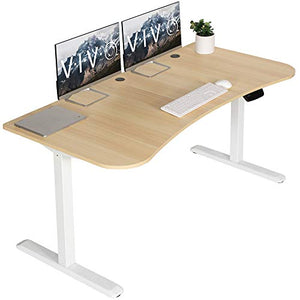 VIVO Electric Height Adjustable 63 x 32 inch Stand Up Desk, Complete Active Workstation with 3 Section Light Wood Table Top, White Frame, Touch Screen Controller, DESK-KIT-2EWC