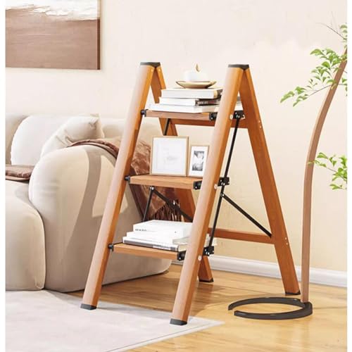 None 3/4 Step Ladder Climbing Tool with Storage Rack - Wood Color, 45 * 80 * 93cm