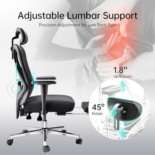 Hbada Ergonomic Office Chair with 2D Adjustable Armrest, Lumbar Support, Tilt Function, Footrest - Black