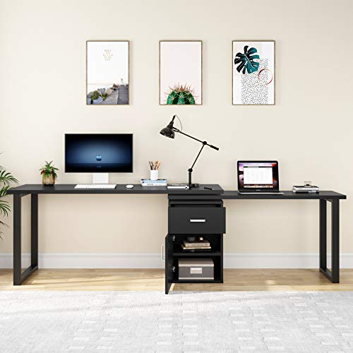 Tribesigns L-Shaped Computer Desk with Storage Cabinet, 55 Inch Large Rotating Corner Office Desk with Drawer, Modern Writing Study Executive Workstation Table for Home Office (Black)