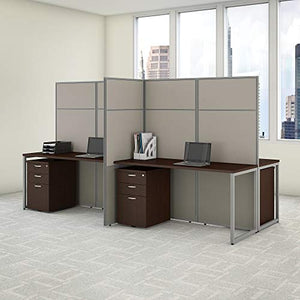 Bush Business Furniture Easy Office 4 Person Cubicle Desk with File Cabinets, 66H Panels - 60Wx60H, Mocha Cherry