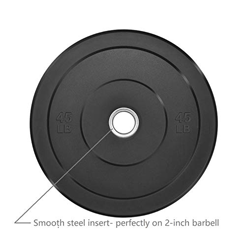 Bumper Plates 2-Inch Olympic Weight Plates for Strength Training, Weightlifting, Hard Virgin Rubber Plates 45LB Pair Set, Durable Home Gym Weights Plate Two Year Warranty